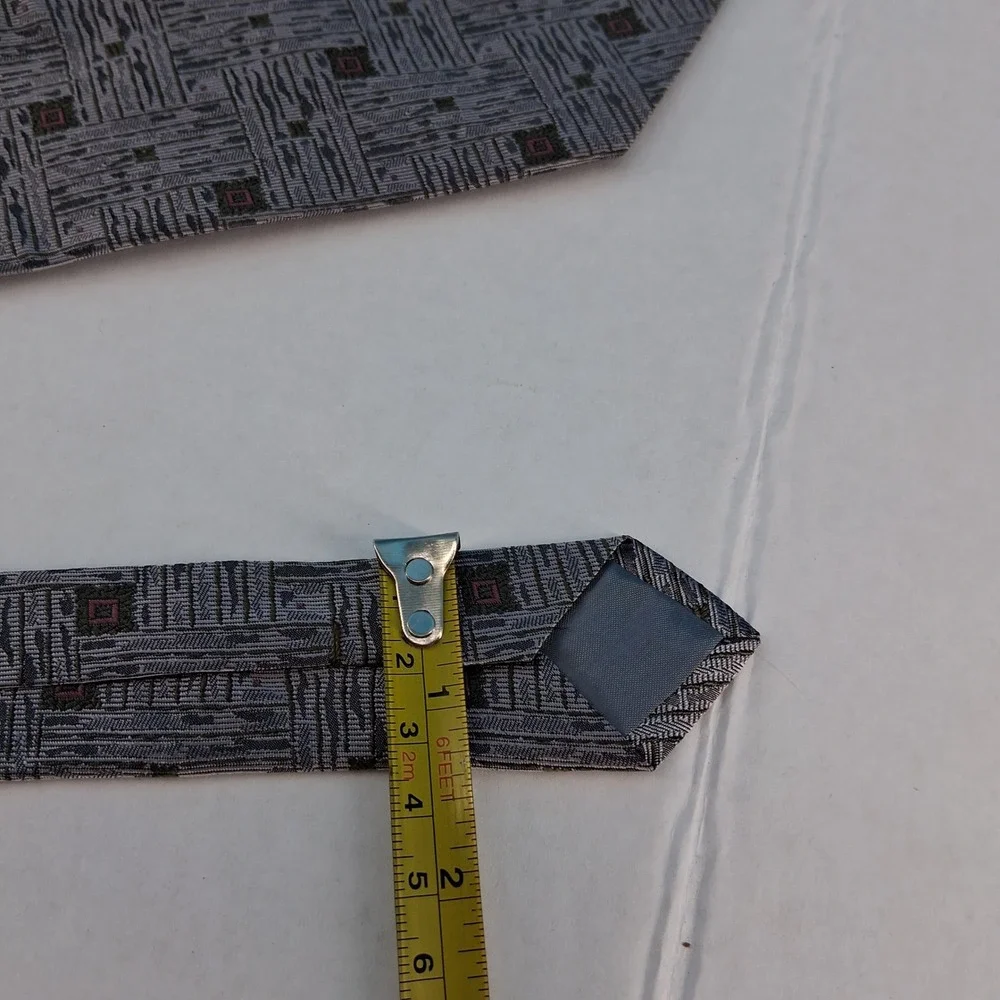 Japanese Necktie Mens OS Grey Geometric Abstract Woven Silk Classic